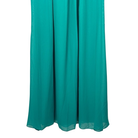 ADRIANNA PAPELL BOTANIC GREEN OFF THE SHOULDER CREPE CHIFFON EVENING GOWN DRESS - Picture 6 of 12
